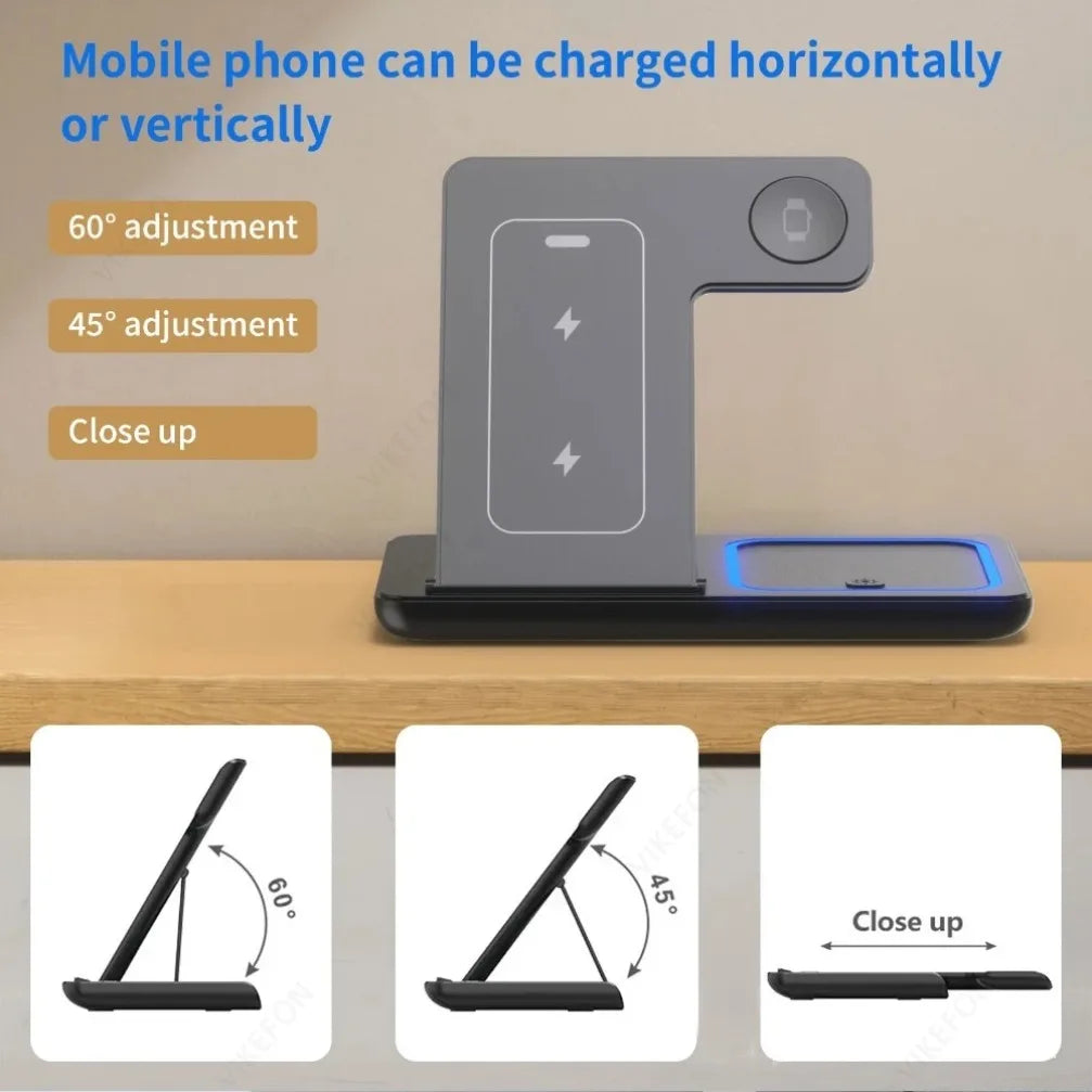 3-in-1 Wireless Charging Station — 15W Fast Charger for iPhone 17/16/15/14/13/12, Apple Watch & AirPods
