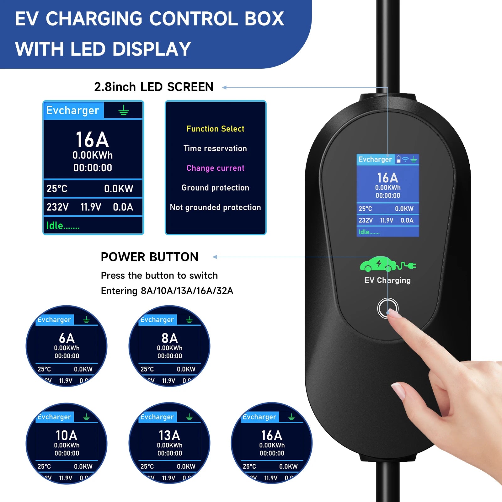 AFEEV Portable EV Charger 3.6KW | Type 1 & Type 2 | WiFi App Control | Level 2 Fast Charging Cable