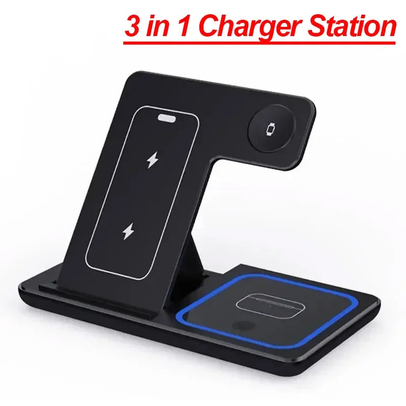 3-in-1 Wireless Charging Station — 15W Fast Charger for iPhone 17/16/15/14/13/12, Apple Watch & AirPods