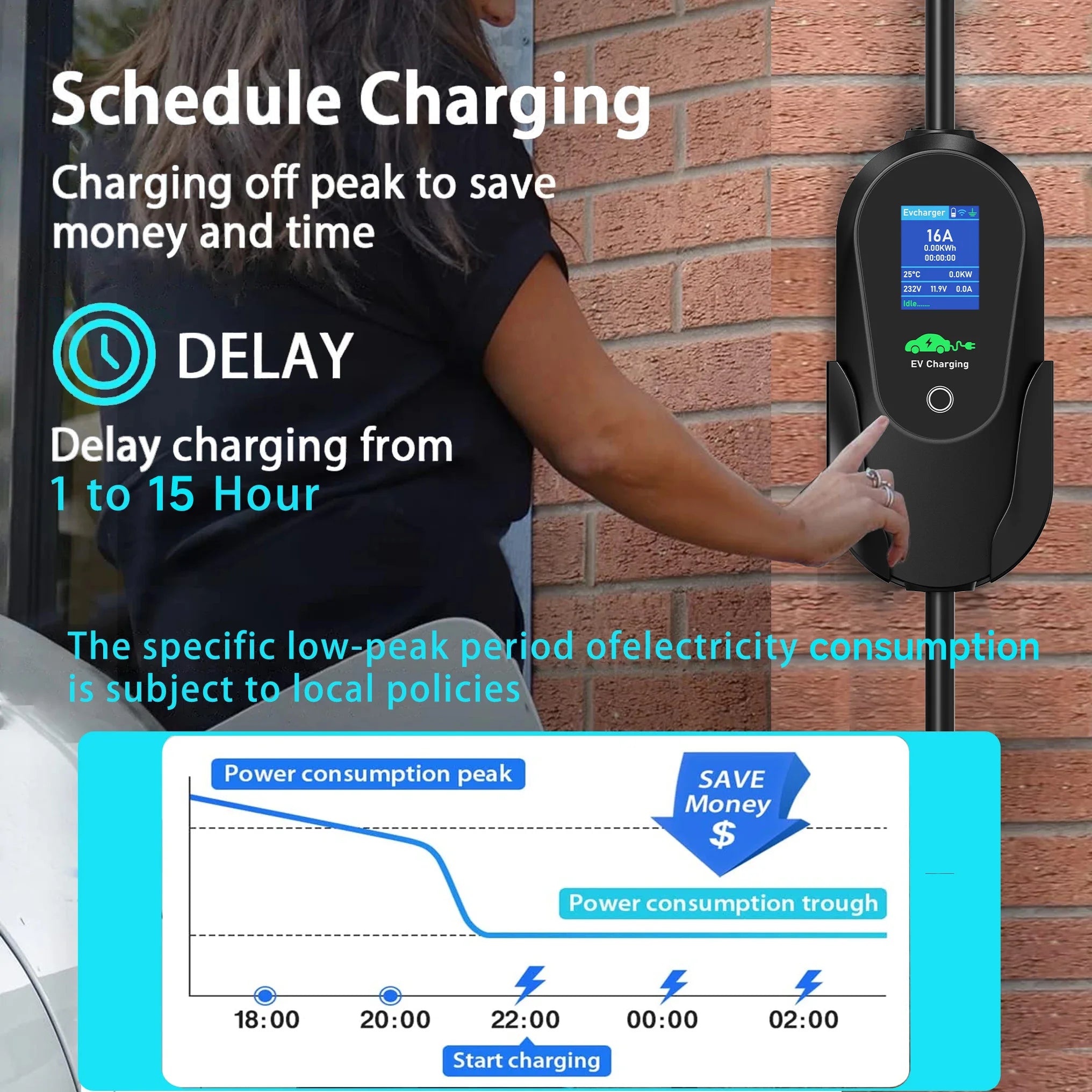 AFEEV Portable EV Charger 3.6KW | Type 1 & Type 2 | WiFi App Control | Level 2 Fast Charging Cable