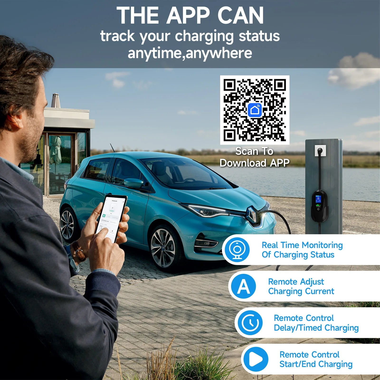 AFEEV Portable EV Charger 3.6KW | Type 1 & Type 2 | WiFi App Control | Level 2 Fast Charging Cable